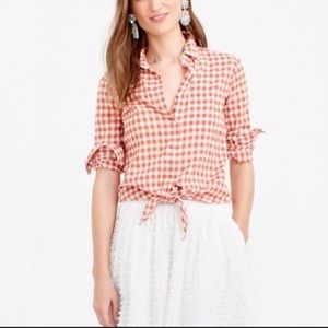 J. Crew Gingham Plaid Tie Waist Top